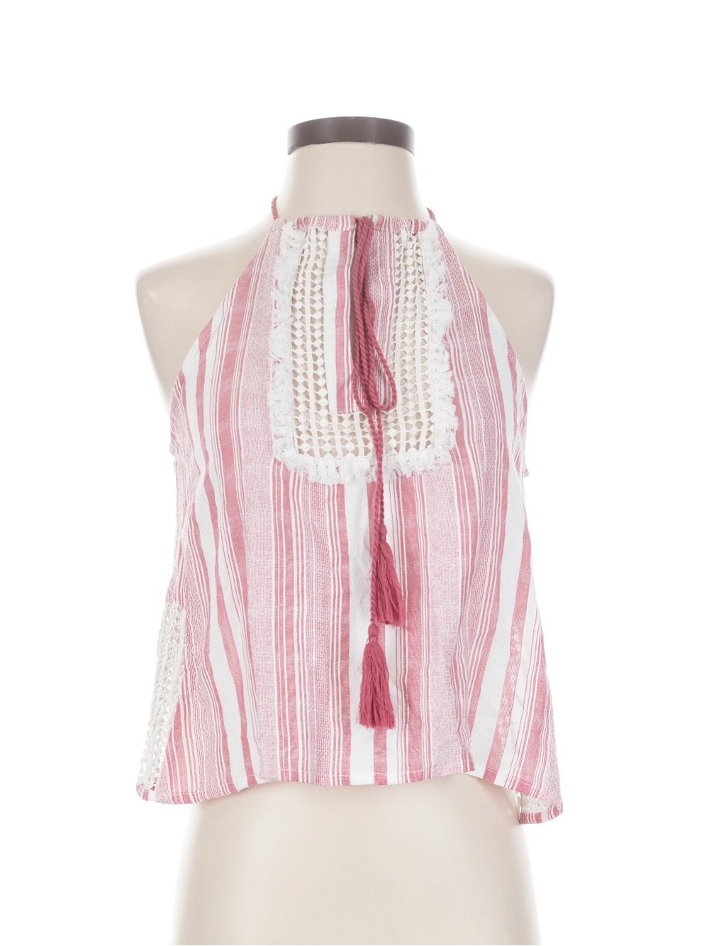 RAGA Coral and White Striped Crochet Halter Camisole
